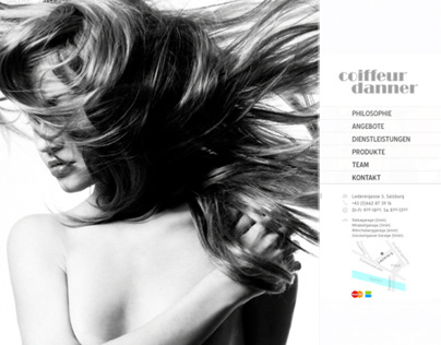 Website Coiffeur Danner mit Schwarzweiß-Haarfoto