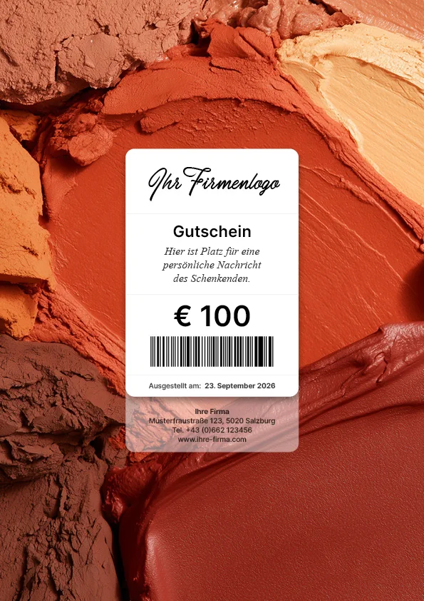 Gutscheinmotiv mit terrakottafarbener Pinselstruktur