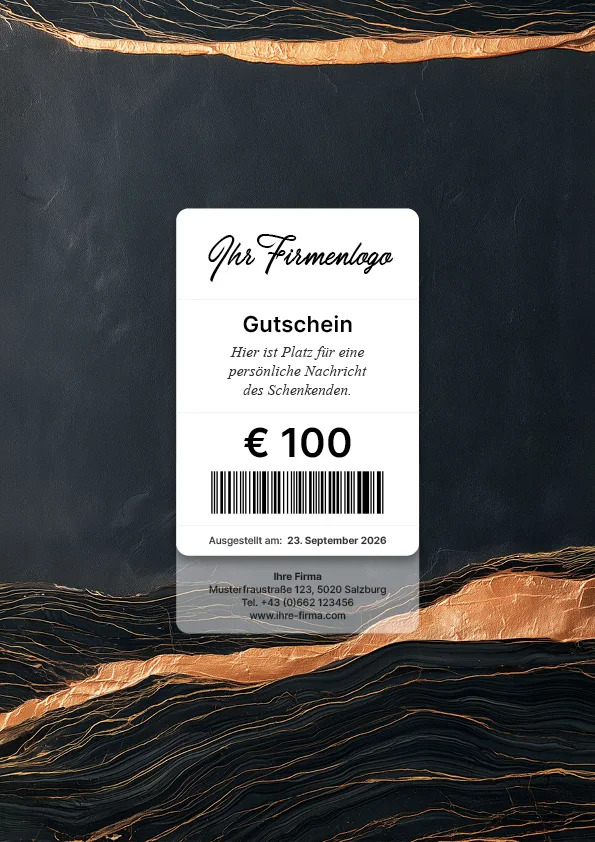 Gutscheinmotiv mit schwarzer und goldener Marmorstruktur